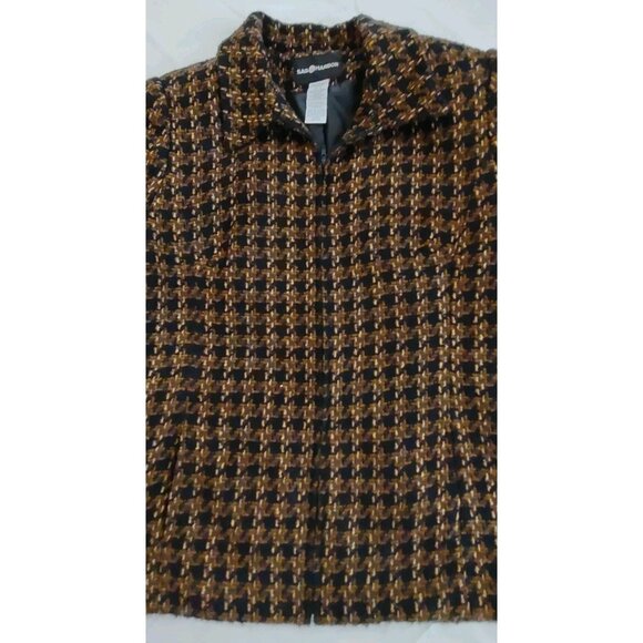 Vintage Sag Harbor Blazer Women Size 12 Black  Brown Plaid Tweed Full Zip - Picture 2 of 10